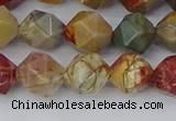 CPJ627 15.5 inches 8mm faceted nuggets picasso jasper beads