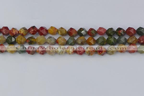 CPJ627 15.5 inches 8mm faceted nuggets picasso jasper beads