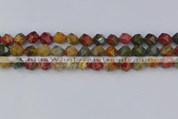 CPJ628 15.5 inches 10mm faceted nuggets picasso jasper beads