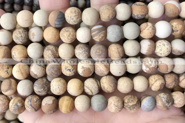 CPJ652 15.5 inches 8mm round matte picture jasper beads wholesale