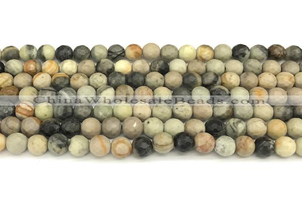 CPJ715 15 inches 6mm faceted round black picasso jasper beads