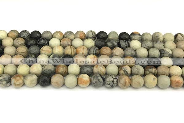 CPJ716 15 inches 8mm faceted round black picasso jasper beads