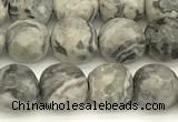 CPJ725 15 inches 6mm faceted round grey picture jasper beads