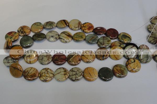 CPJ79 15.5 inches 20mm flat round picasso jasper gemstone beads