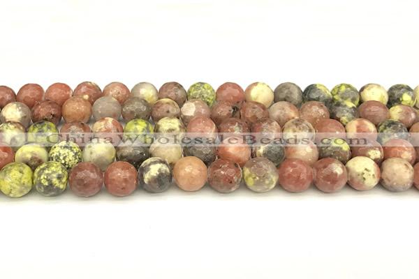 CPM12 15 inches 8mm faceted round red plum blossom jade beads
