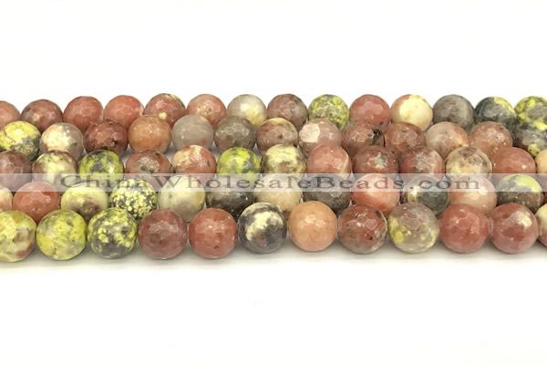 CPM14 15 inches 10mm faceted round red plum blossom jade beads