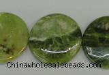 CPO30 15.5 inches 25mm flat round olivine gemstone beads wholesale