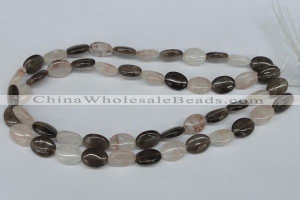 CPQ105 12*16mm oval natural pink crystal & smoky quartz beads