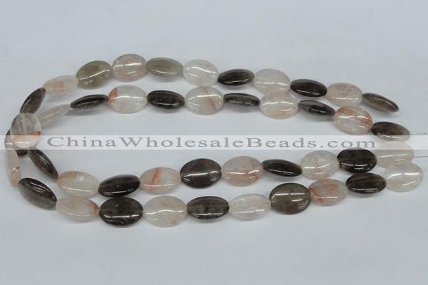 CPQ106 13*18mm oval natural pink crystal & smoky quartz beads