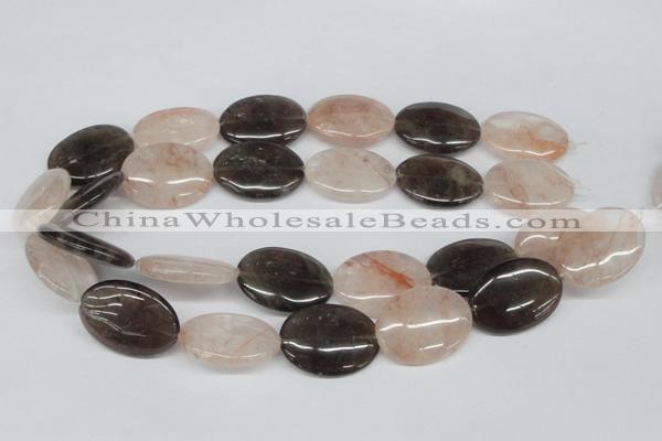CPQ108 22*30mm oval natural pink crystal & smoky quartz beads