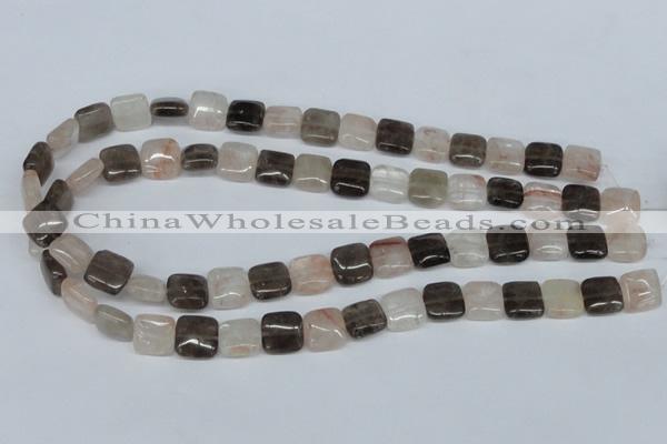 CPQ111 12*12mm square natural pink crystal & smoky quartz beads