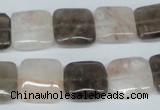 CPQ112 14*14mm square natural pink crystal & smoky quartz beads