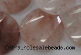 CPQ240 15.5 inches 28mm faceted & twisted coin natural pink quartz beads
