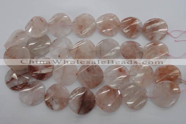 CPQ240 15.5 inches 28mm faceted & twisted coin natural pink quartz beads