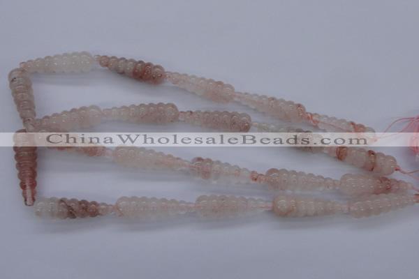 CPQ93 15.5 inches 10*35mm carved teardrop natural pink quartz beads