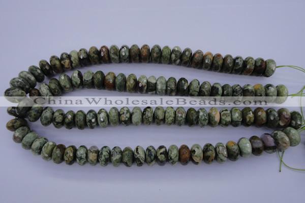 CPS119 15.5 inches 7*14mm faceted rondelle green peacock stone beads