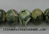 CPS125 15.5 inches 15*20mm faceted rondelle green peacock stone beads