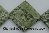 CPS146 15.5 inches 30*30mm diamond green peacock stone beads