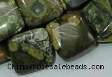 CPS19 15.5 inches 20*20mm square green peacock stone beads wholesale