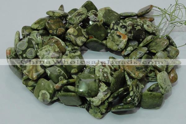 CPS22 15.5 inches 20*20mm rhombic green peacock stone beads wholesale