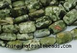 CPS23 15.5 inches 8*12mm rectangle green peacock stone beads