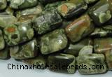 CPS24 15.5 inches 10*14mm rectangle green peacock stone beads