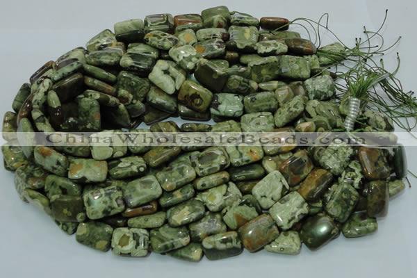 CPS26 15.5 inches 14*20mm rectangle green peacock stone beads