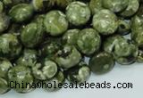 CPS35 15.5 inches 10mm flat round green peacock stone beads