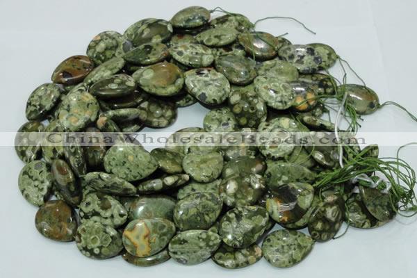 CPS49 15.5 inches 22*30mm flat teardrop green peacock stone beads