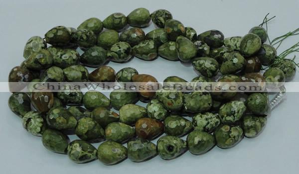 CPS65 15.5 inches 15*20mm faceted teardrop green peacock stone beads