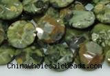 CPS85 15.5 inches 14mm faceted flat round green peacock stone beads