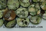 CPS86 15.5 inches 16mm faceted flat round green peacock stone beads