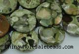 CPS87 15.5 inches 20mm faceted flat round green peacock stone beads