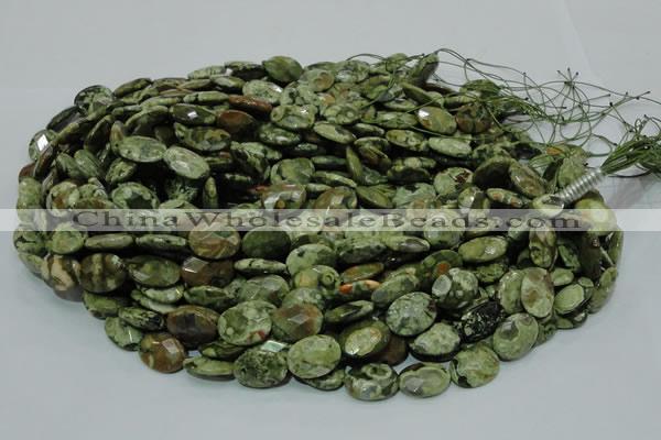 CPS90 15.5 inches 14*18mm faceted oval green peacock stone beads