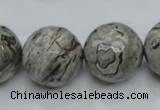 CPT118 15.5 inches 20mm faceted round grey picture jasper beads