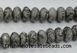 CPT120 15.5 inches 6*10mm faceted rondelle grey picture jasper beads