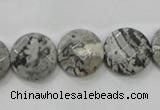 CPT125 15.5 inches 15mm faceted coin grey picture jasper beads