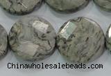 CPT126 15.5 inches 25mm faceted coin grey picture jasper beads