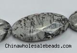 CPT128 15.5 inches 20*40mm faceted oval grey picture jasper beads