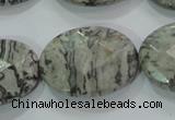 CPT129 15.5 inches 22*30mm faceted oval grey picture jasper beads