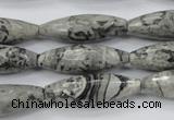 CPT136 15.5 inches 10*30mm faceted rice grey picture jasper beads