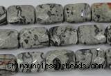 CPT152 15.5 inches 10*14mm faceted rectangle grey picture jasper beads