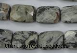 CPT154 15.5 inches 13*18mm faceted rectangle grey picture jasper beads