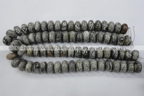 CPT161 15.5 inches 10*18mm rondelle grey picture jasper beads