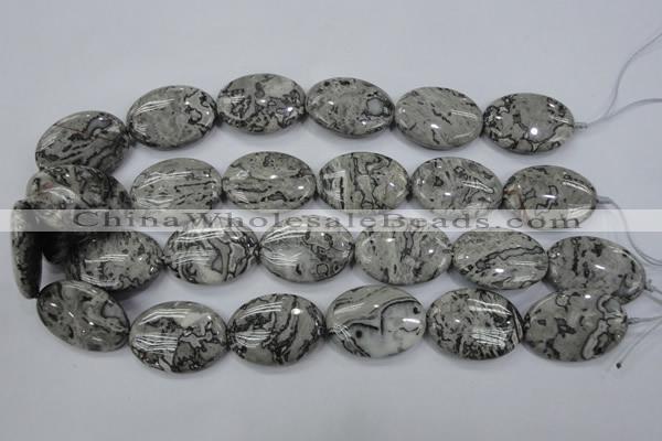 CPT174 15.5 inches 22*30mm oval grey picture jasper beads