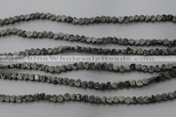 CPT184 15.5 inches 4*4mm heart grey picture jasper beads wholesale