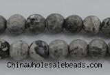 CPT187 15.5 inches 6mm faceted round grey picture jasper beads