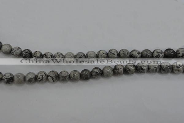 CPT188 15.5 inches 8mm round grey picture jasper beads wholesale