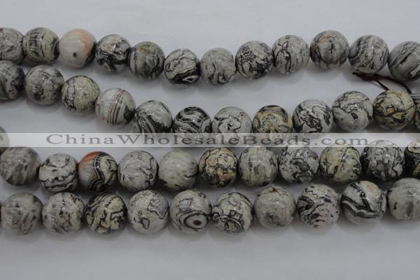 CPT190 15.5 inches 14mm round grey picture jasper beads wholesale
