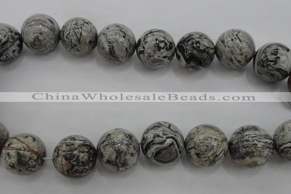 CPT193 15.5 inches 20mm round grey picture jasper beads wholesale